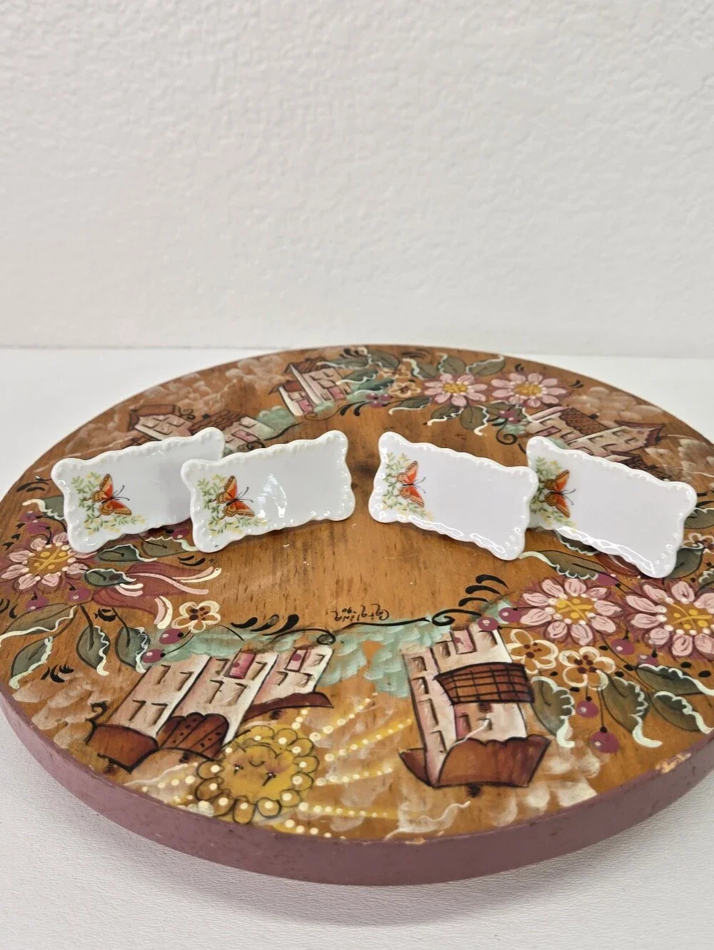VTG Shafford Ecstasy Porcelain Butterfly Place Card Holders Japan Name Plate 4pc